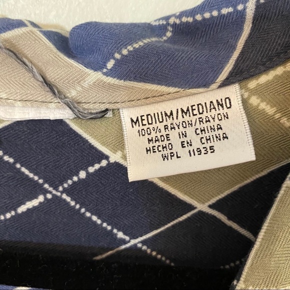 Blue Argyle Blouse Button Up Collared Top - Picture 3 of 9